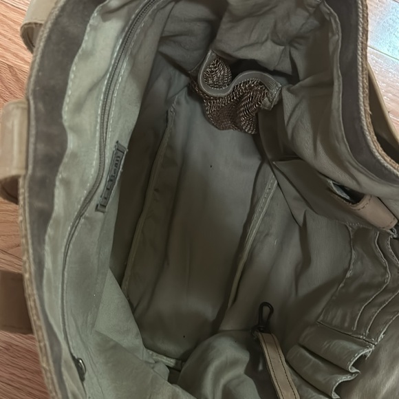 Two Toned Brown Leather and Canvas Tote Bag - Picture 5 of 5